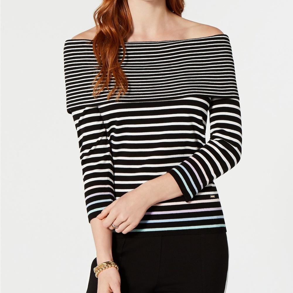 Tommy Hilfiger Striped Off the Shoulder Sweater